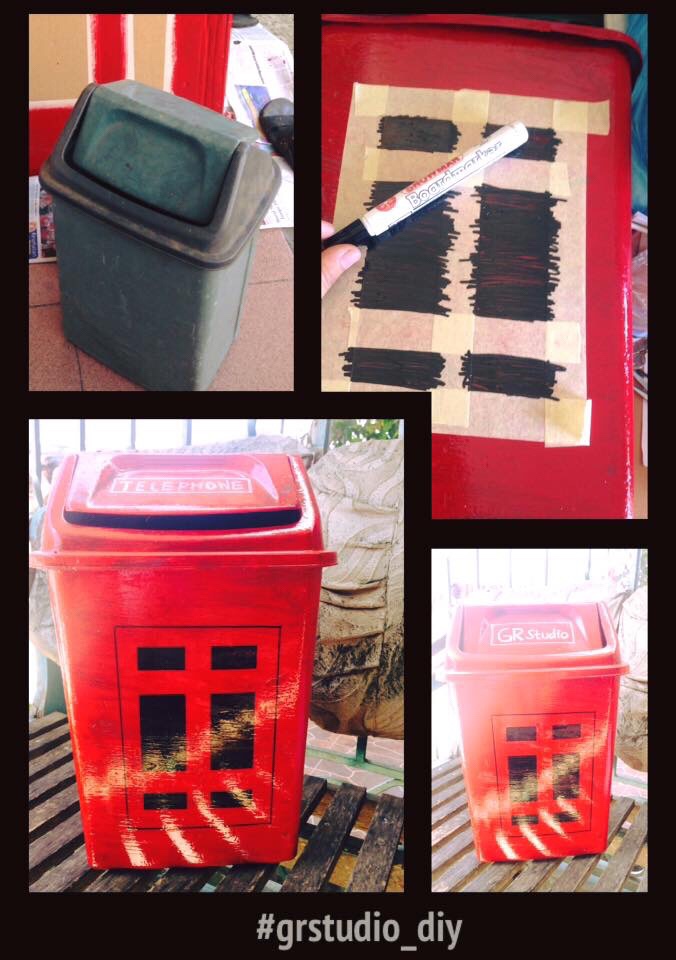  Ini tong sampah udah lama banget , warnanya udah Pudarr dan mulai keropos cuman it still works well ... nah Karena ada sisa cat, Jadi tinggal di cat aja semua bagiannya dengan warna merah Terus untuk bagian badannya, aku cat pake spidol aja Karena gak ada cat Hitam dan biar rapi sebelum di spidol-in, buat dulu pola jendelanya dengan isolasi kertas 😊Oya tulisan putihnya juga aku pakein marker aja , kebetulan kita jual marker snowman y warna putih dan hasilnya sama Seperti di cat 😊 